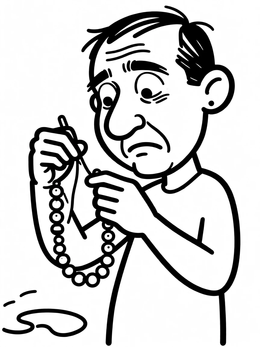 A jewelry maker carefully threading beads onto a delicate necklace.