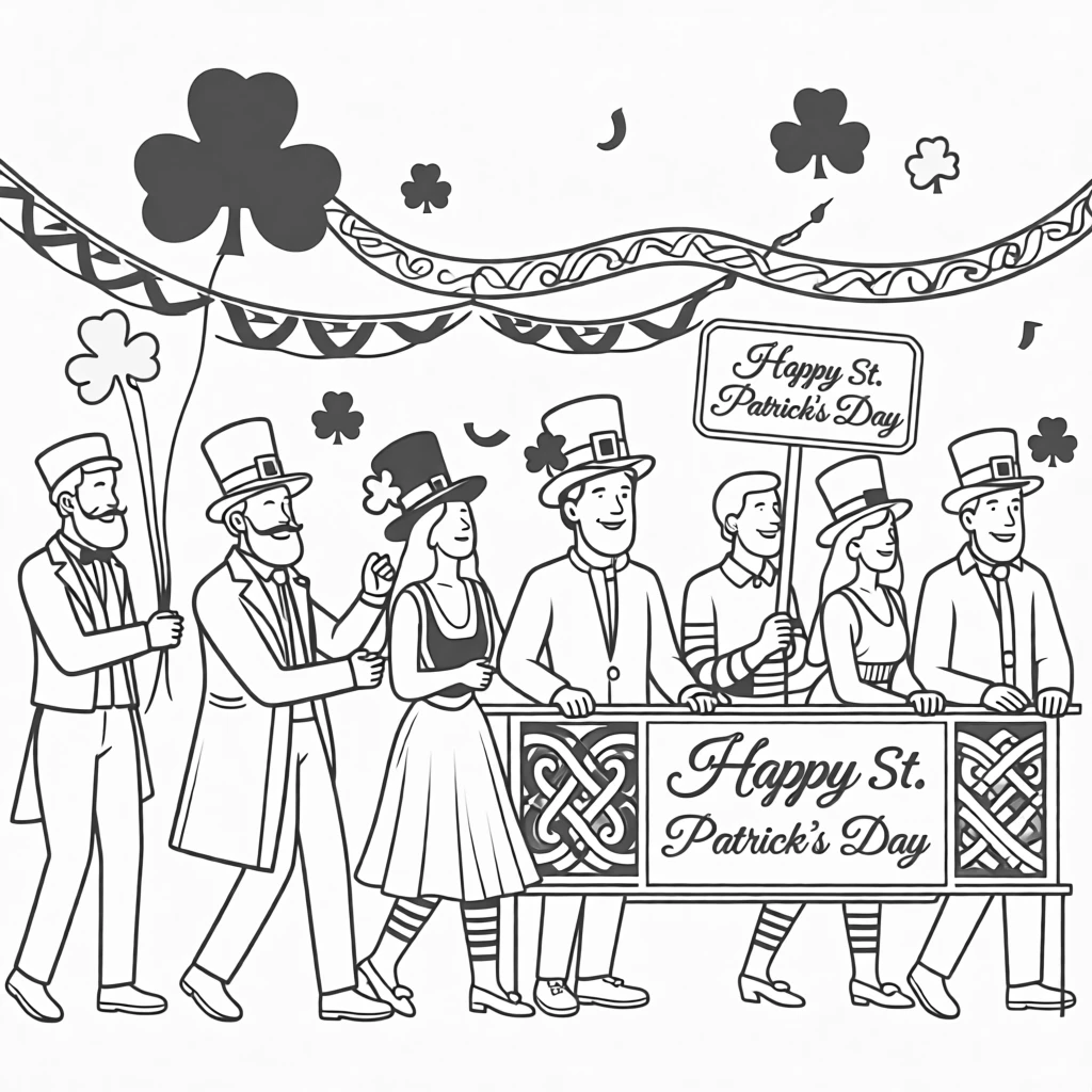 A St. Patrick's Day parade with shamrocks and green decorations