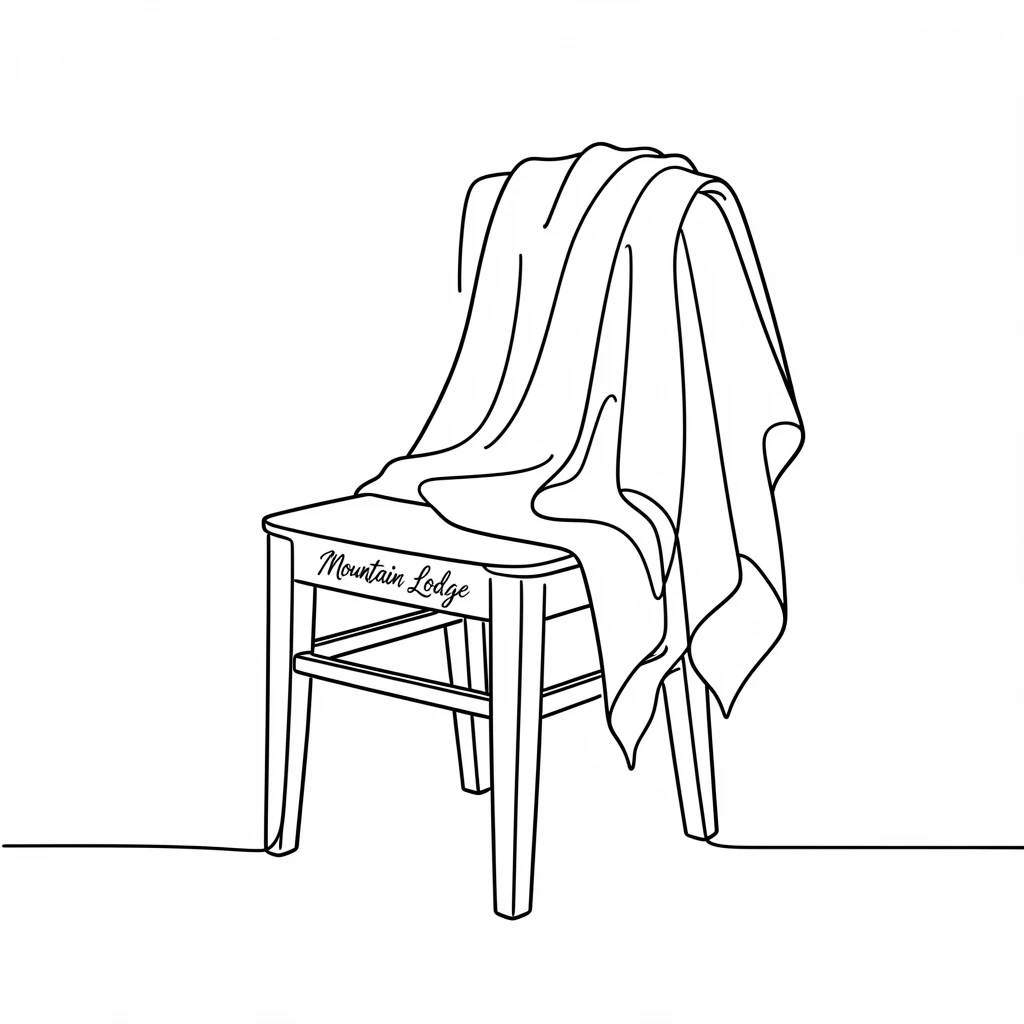 A woven poncho draped over a wooden chair in a mountain lodge