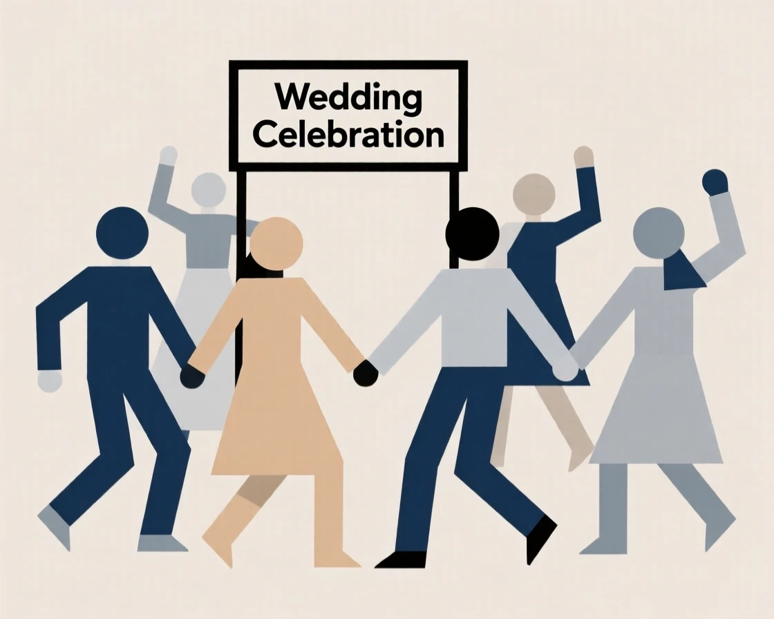 A group of people dancing at a wedding celebration
