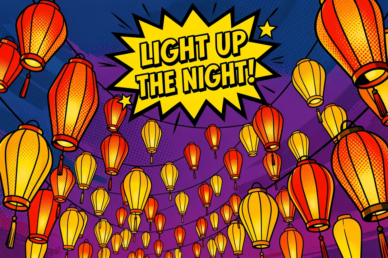 A lantern festival lighting up a night sky with thousands of lit lights