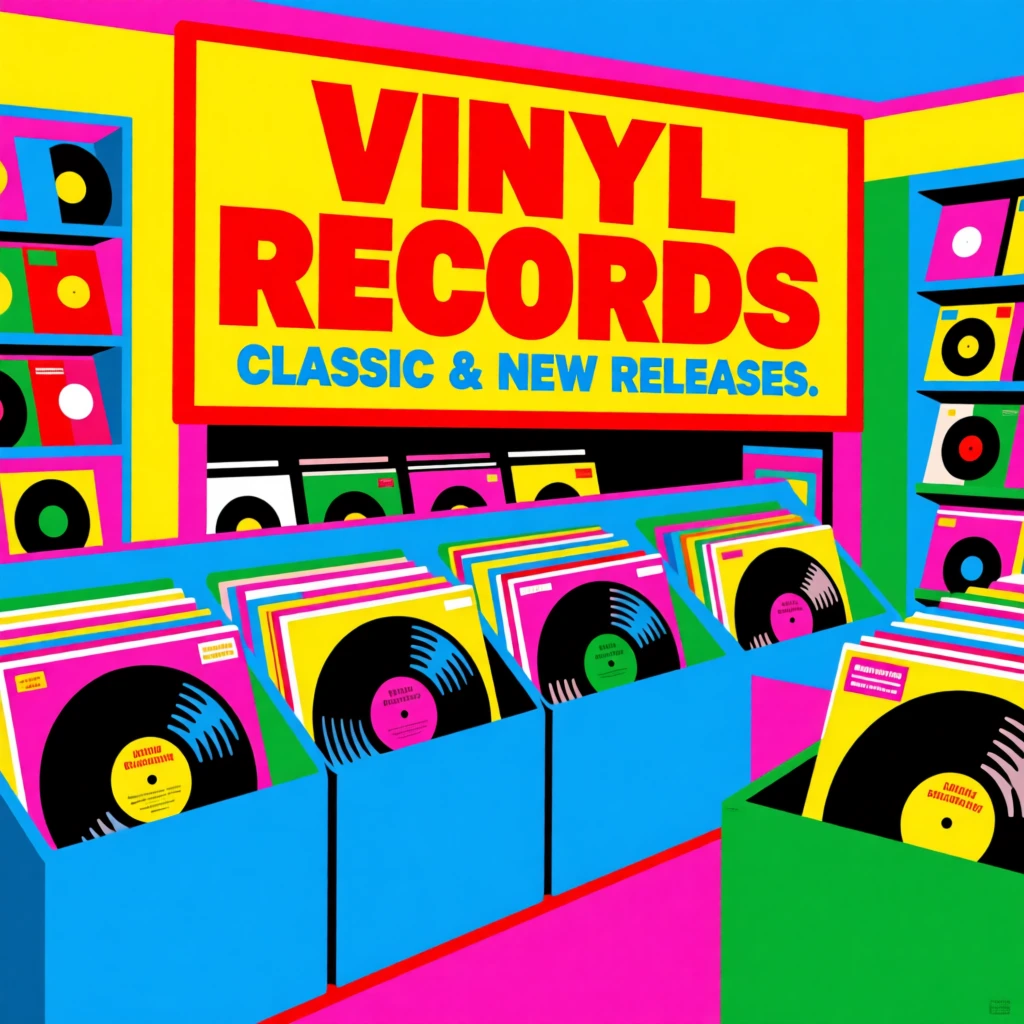 Classic record store with vinyl bins