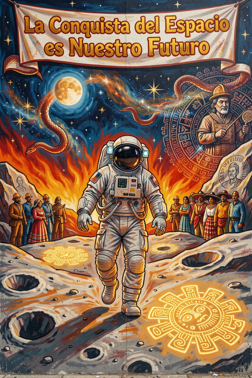 An astronaut walking across the dusty surface of the moon