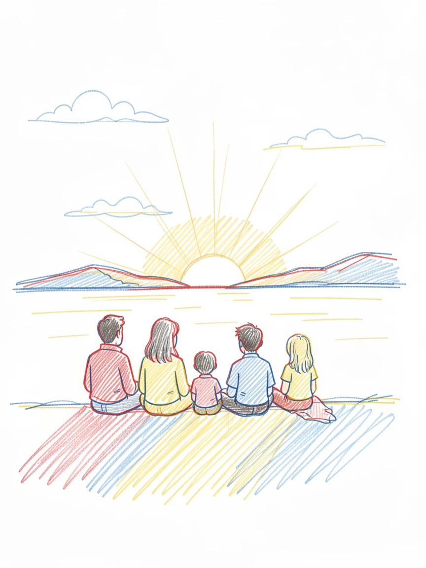 A quiet New Year's morning with a family watching the first sunrise