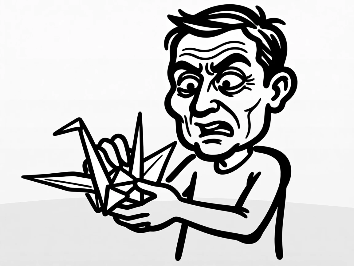 An origami artist folding a intricate paper crane with careful precision.