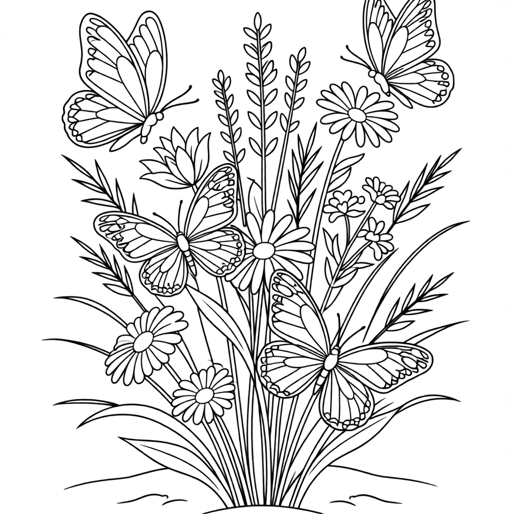 A cluster of butterflies resting on a bundle of wildflowers, with scales that catch glints of light.