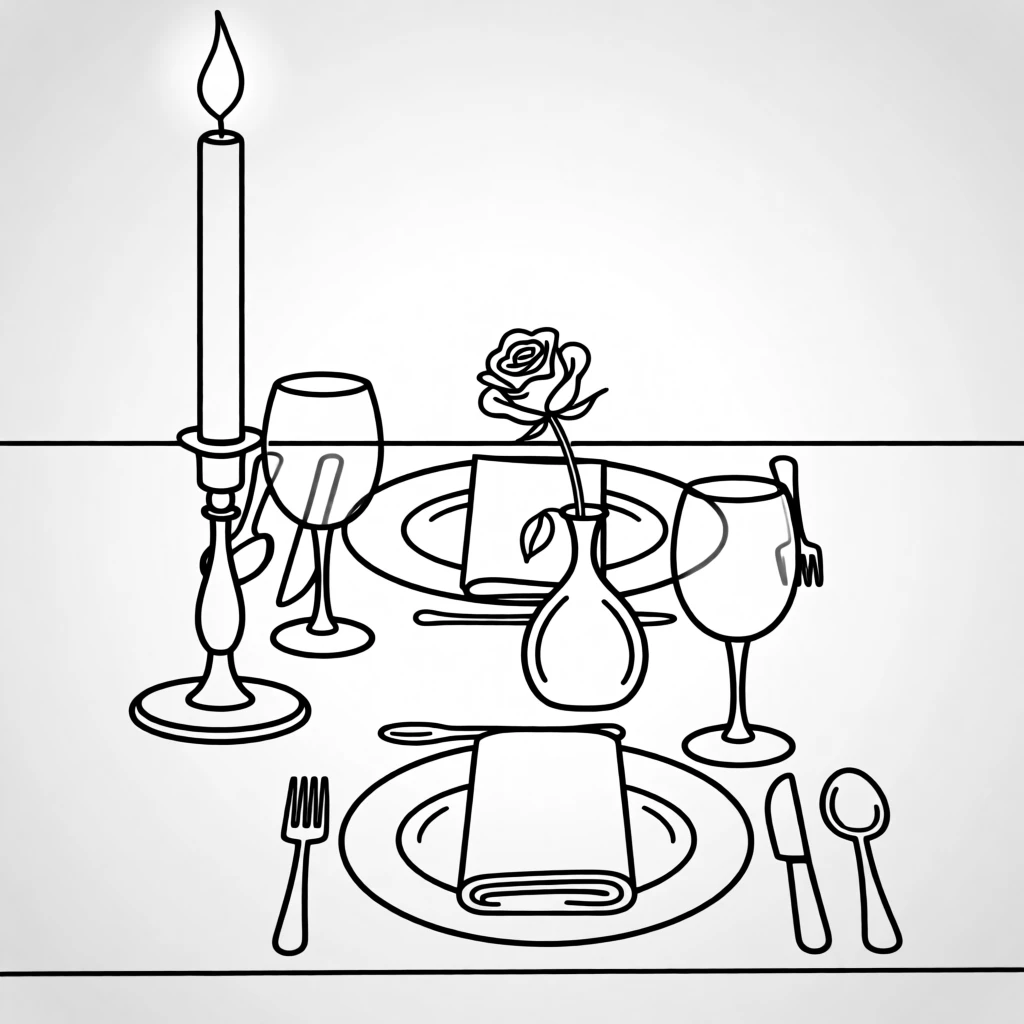 A candlelit table set for an anniversary dinner