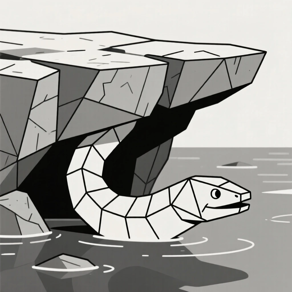An eel emerging from beneath a rocky ledge