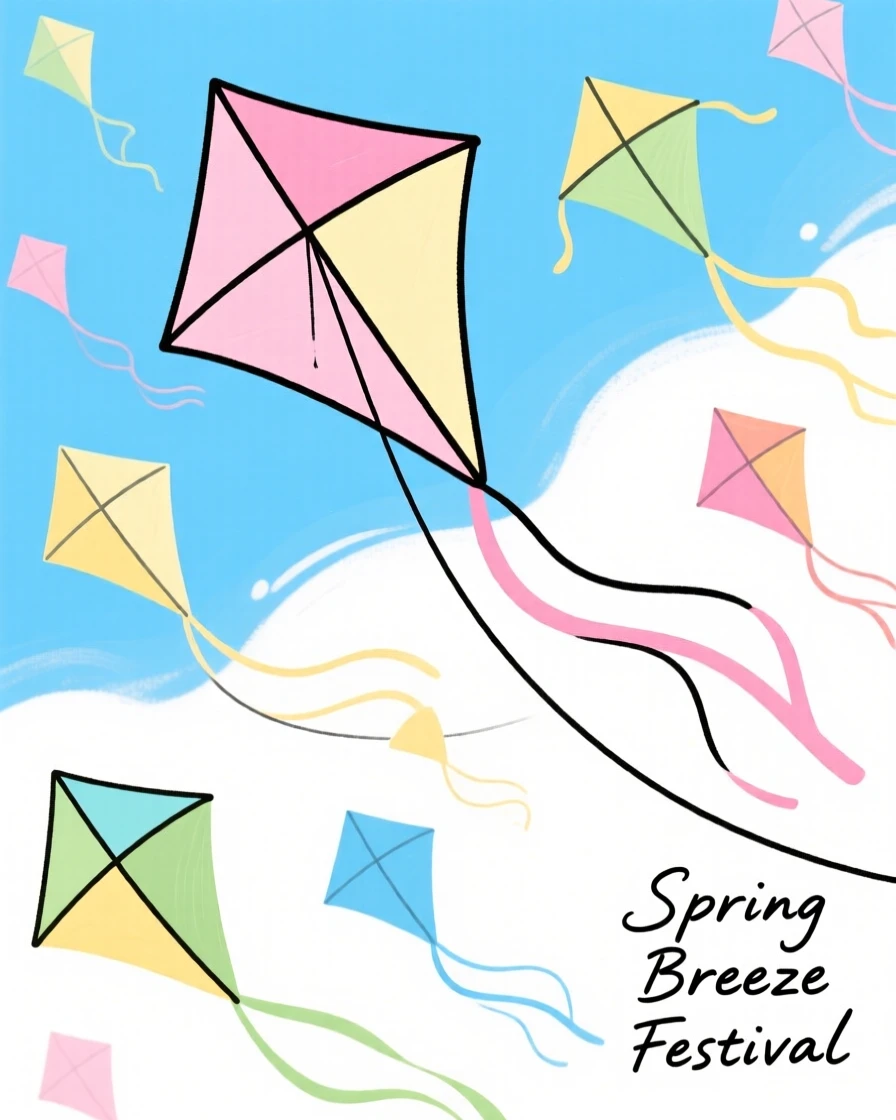 A colorful kite festival filling the sky on a breezy spring day.