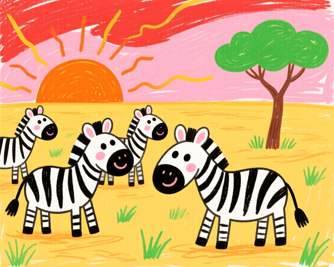 A herd of zebras at golden sunset on the African plains.