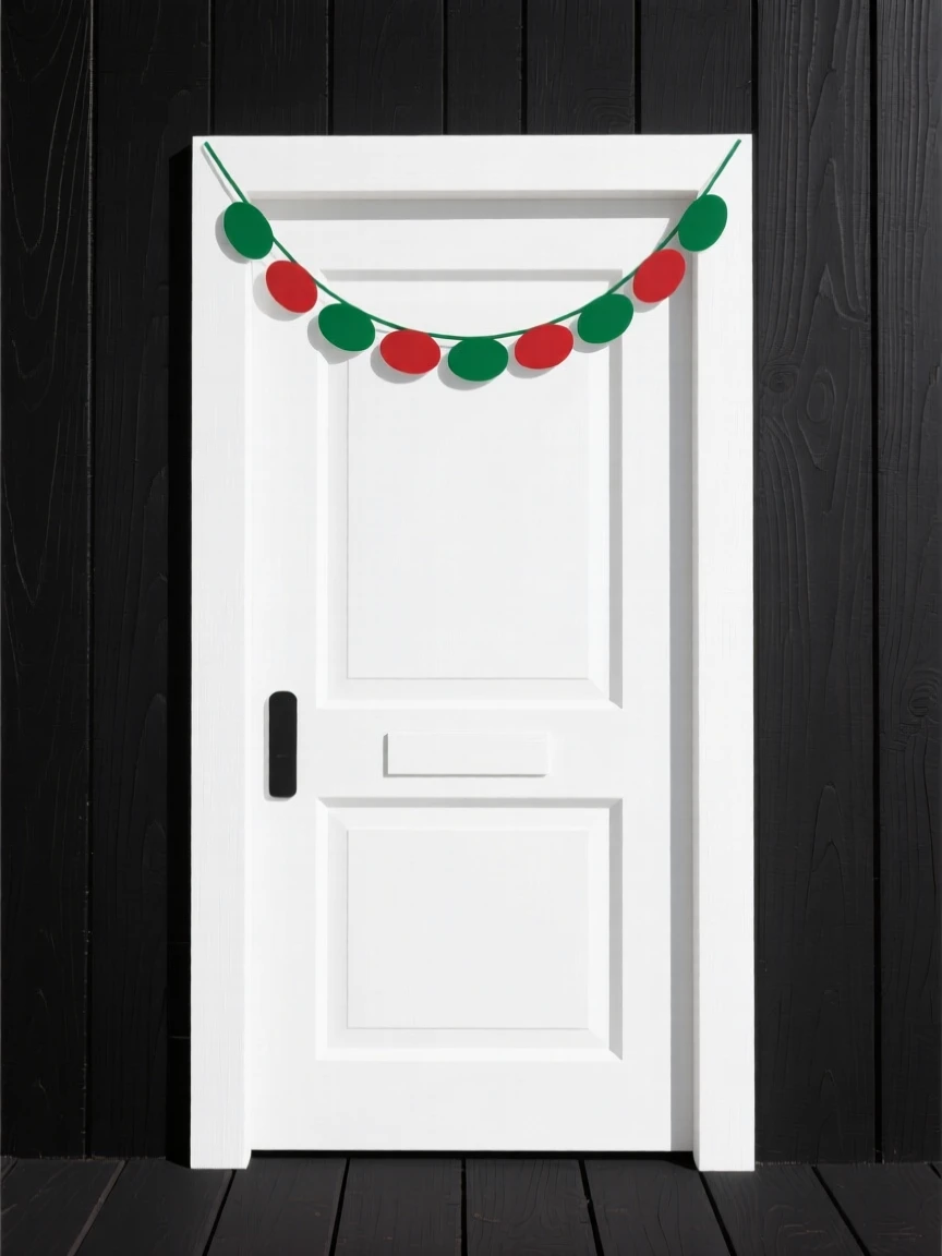 A festive doorway decorated with garlands