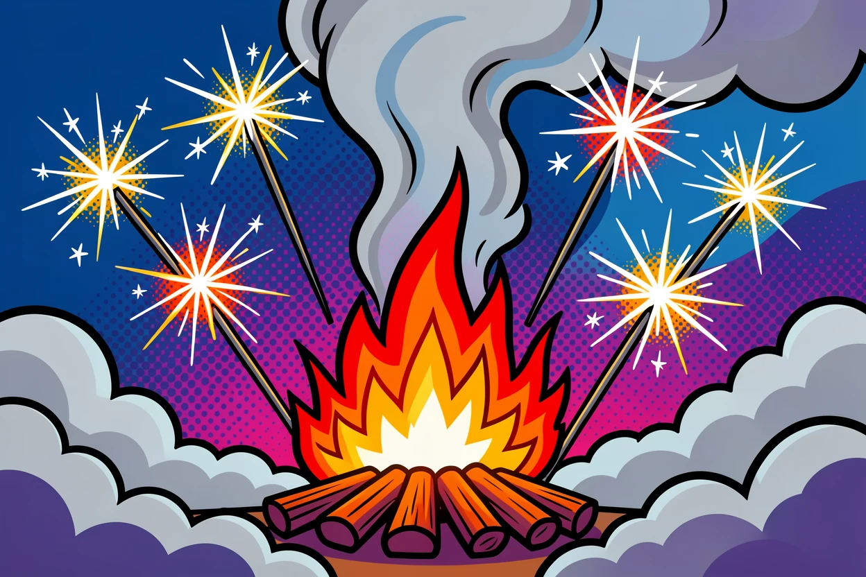 A bonfire night sky lit up with sparklers