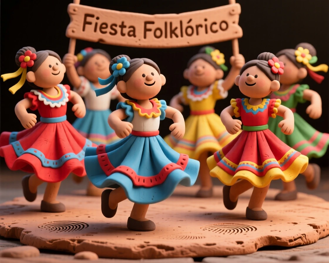 A group of dancers in vibrant traditional Mexican folklorico dresses