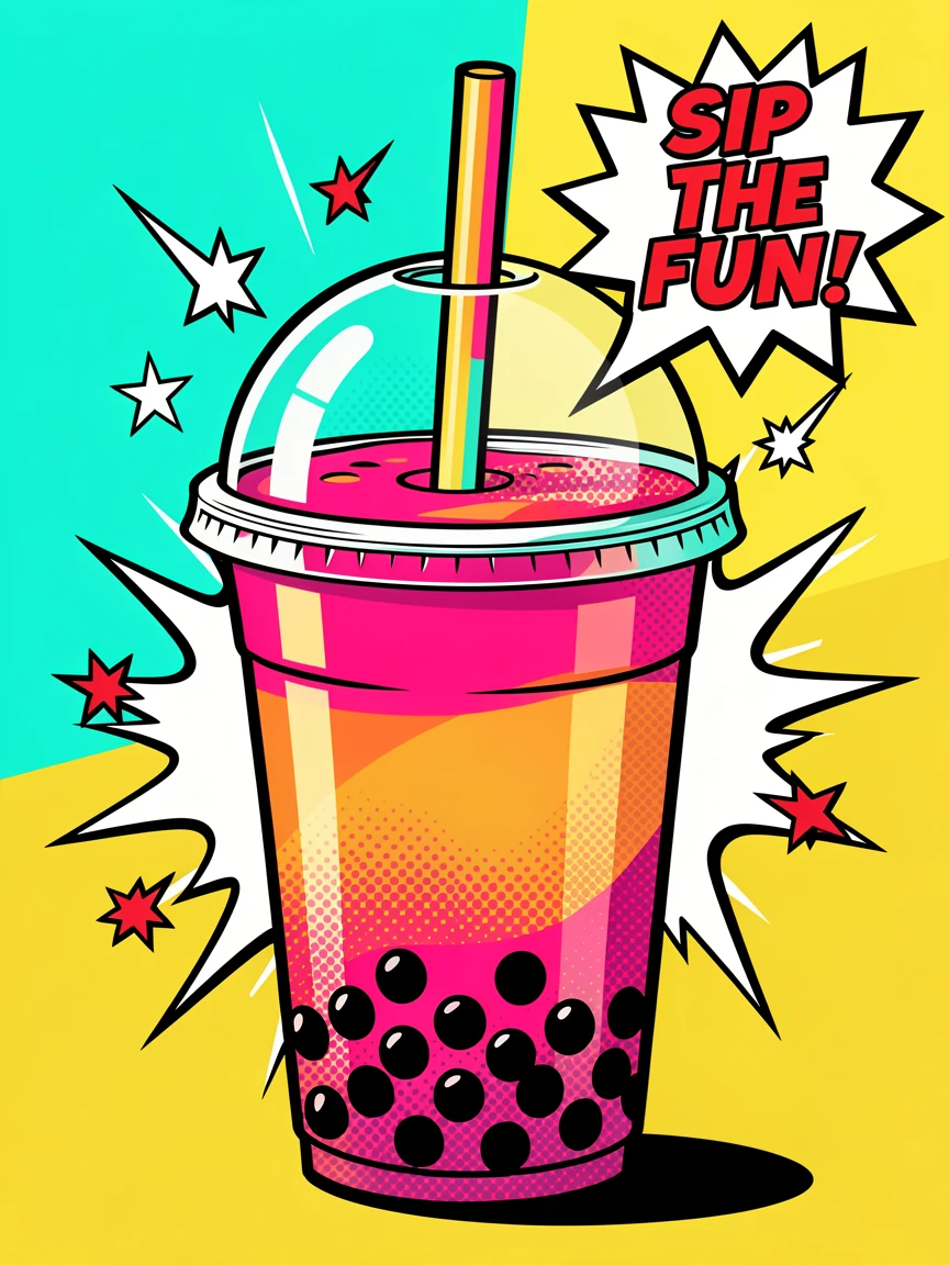An elaborate bubble tea with tapioca pearls