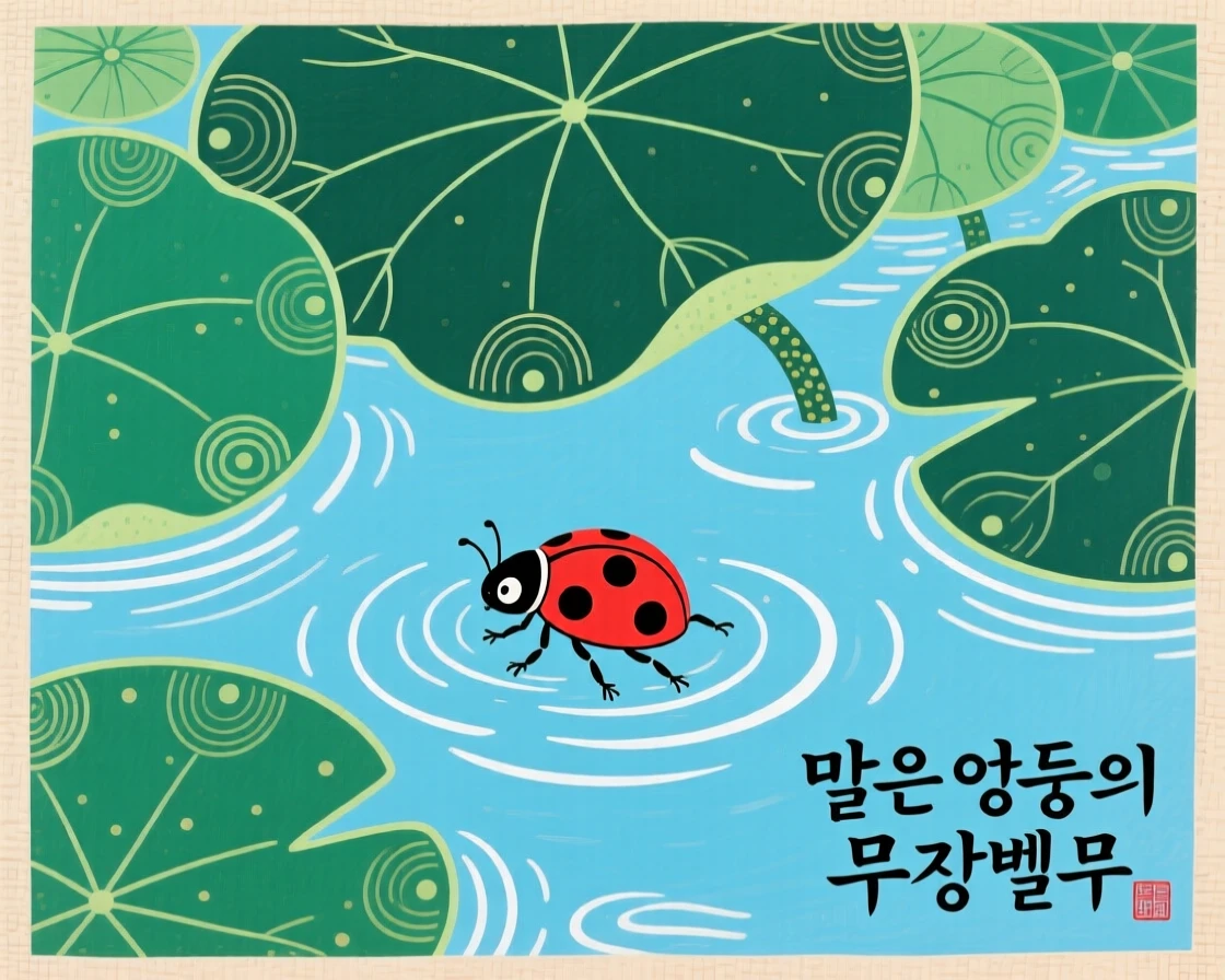 A ladybug gliding through clear water beneath lily pads.