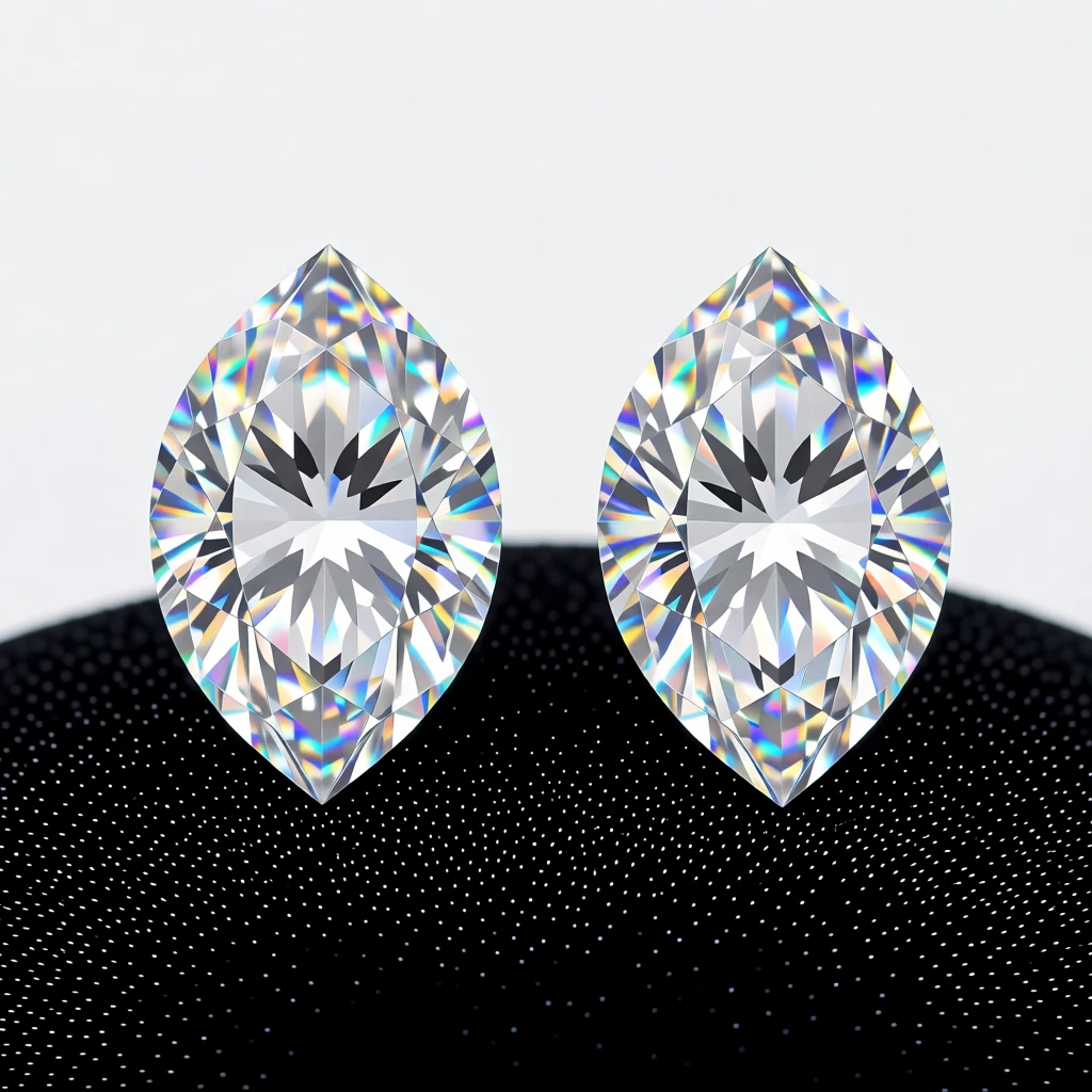 A designer diamond earring pair displayed elegantly on black velvet.