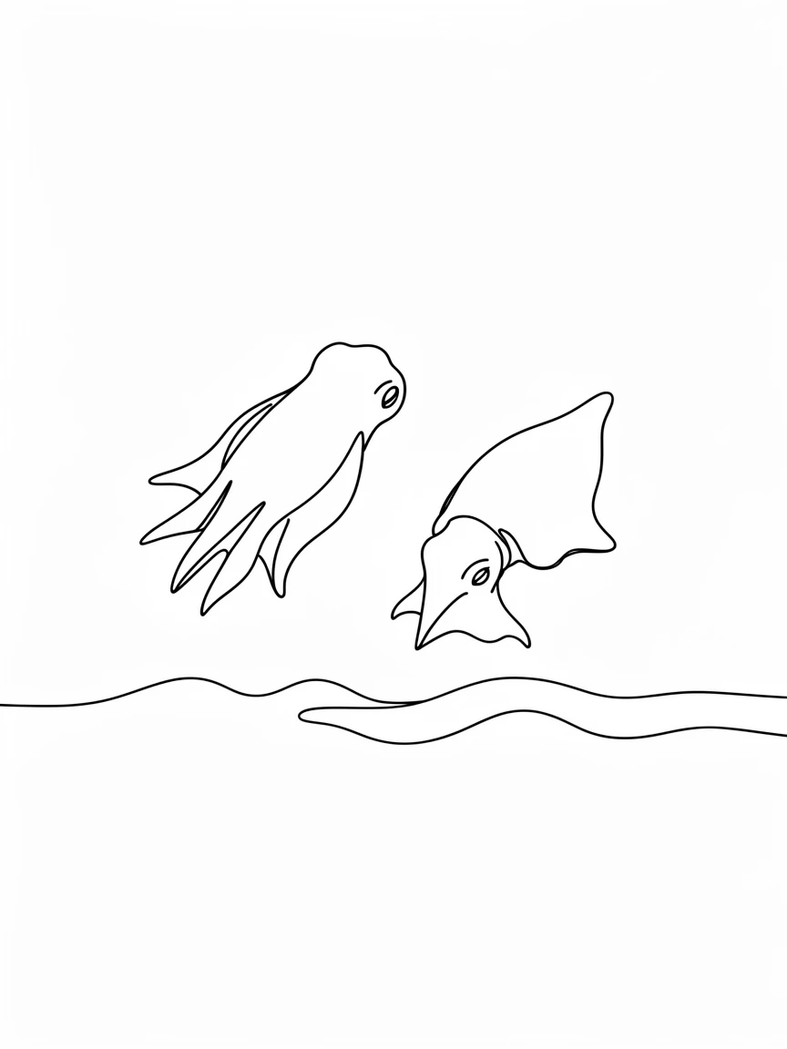 A pair of cuttlefish hovering above a sandy ocean floor