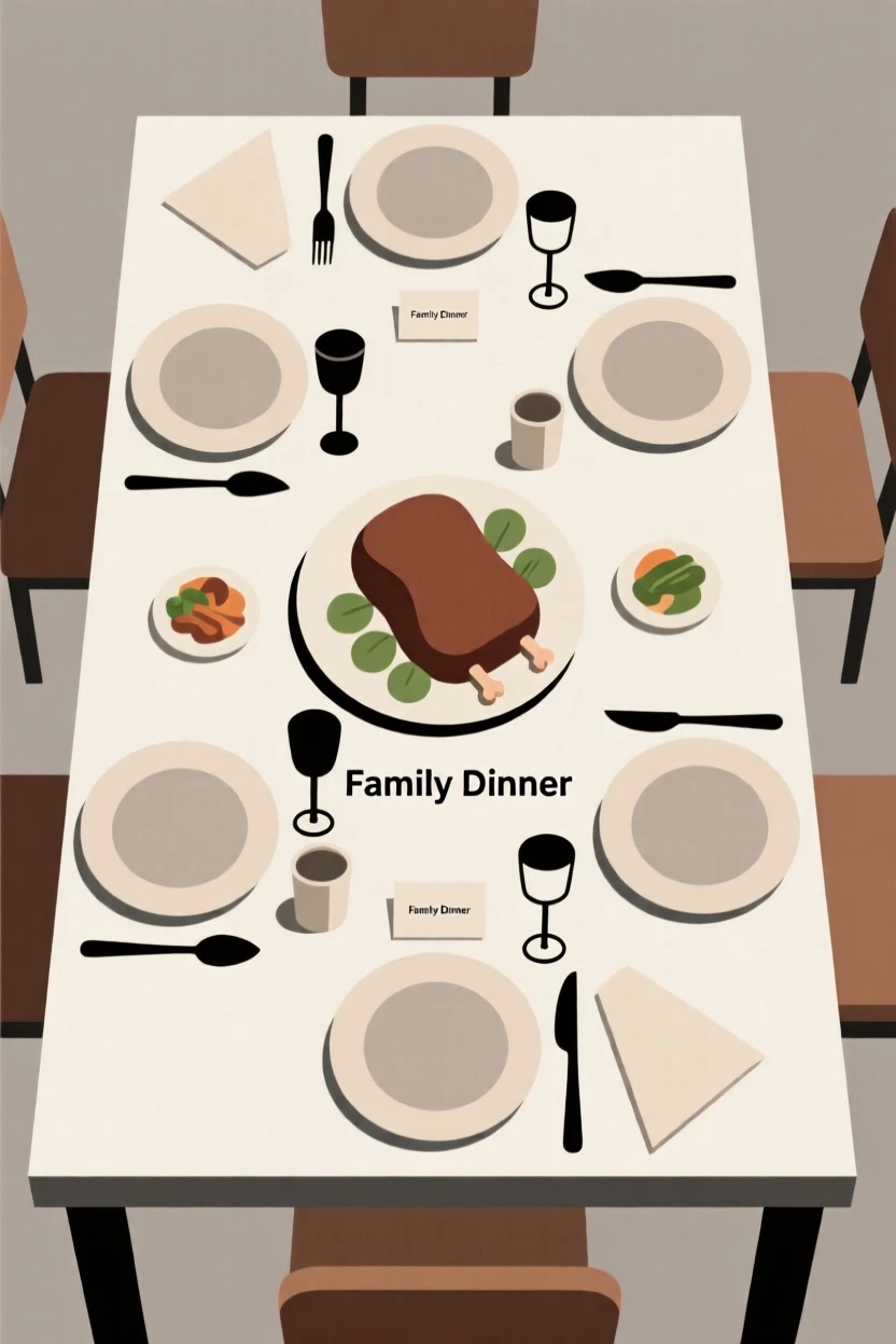 A table set with a roast dinner for a family gathering