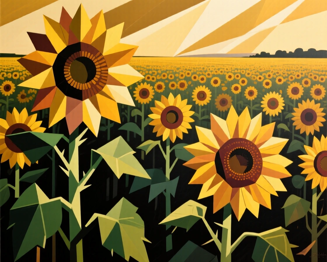A field of sunflowers turning toward the golden light of late afternoon.
