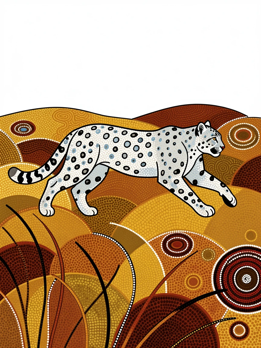 A snow leopard bounding across a golden meadow