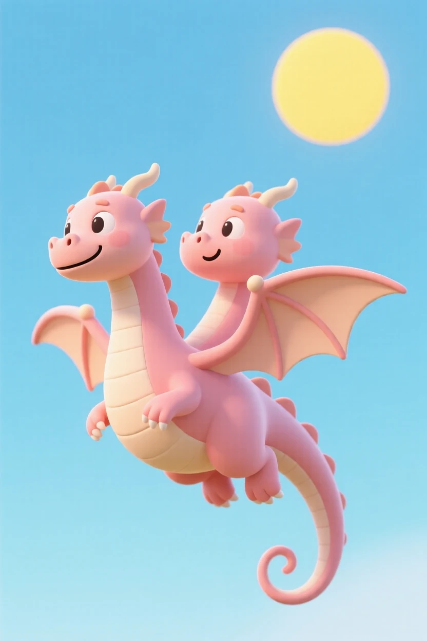 A curious two-headed dragon argues playfully with itself over which way to fly during a sunny afternoon flight.