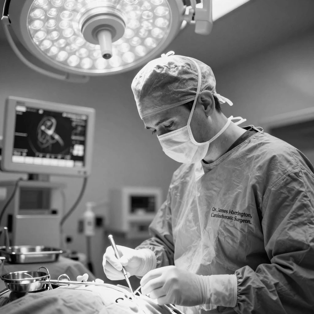 A surgeon performs a delicate operation in a brightly lit operating room.