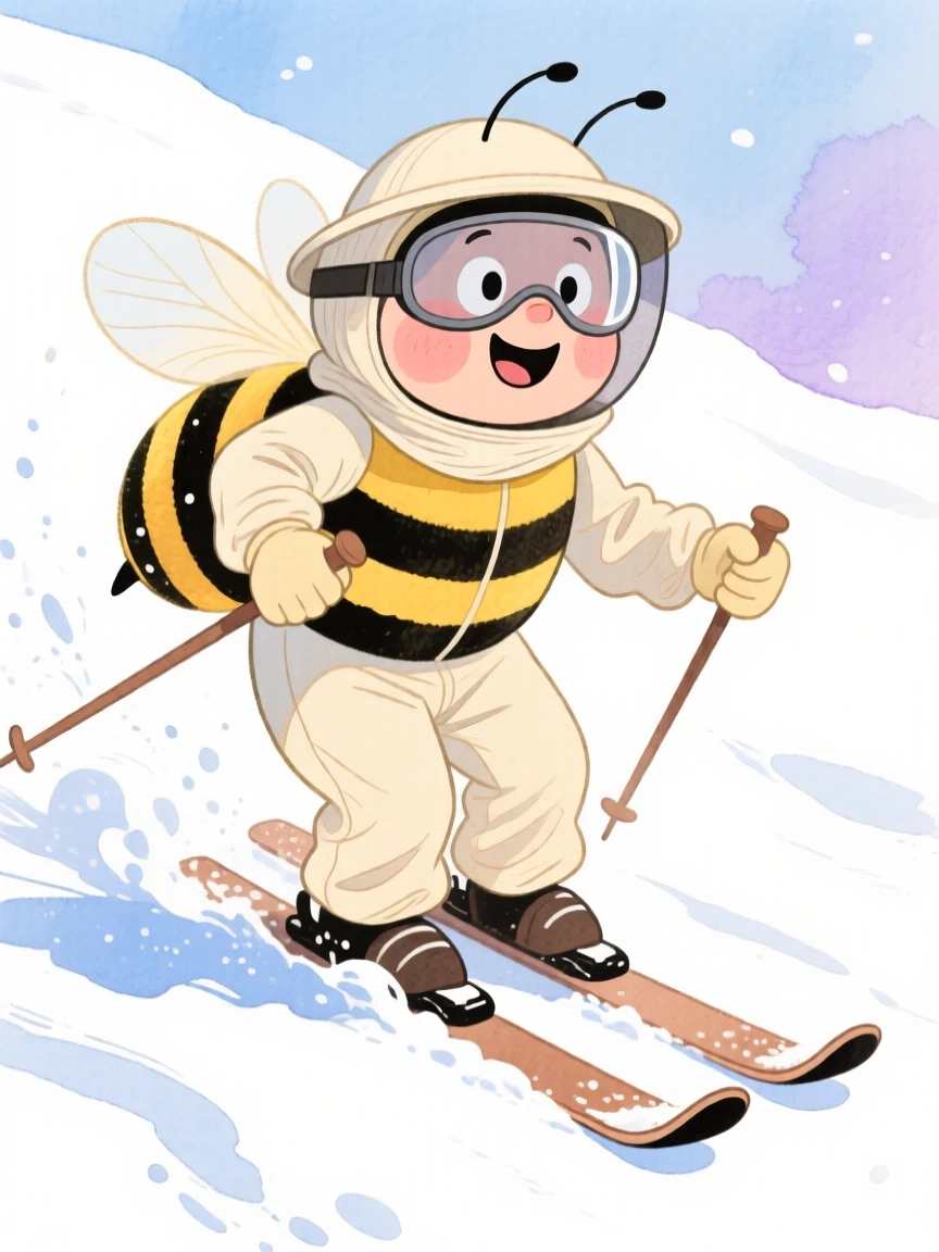 A beekeeper carving fresh powder down a snowy slope