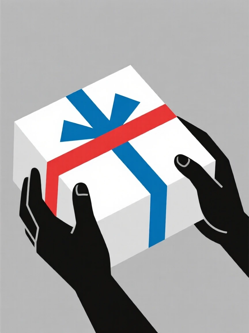 A pair of hands wrapping a gift with ribbon