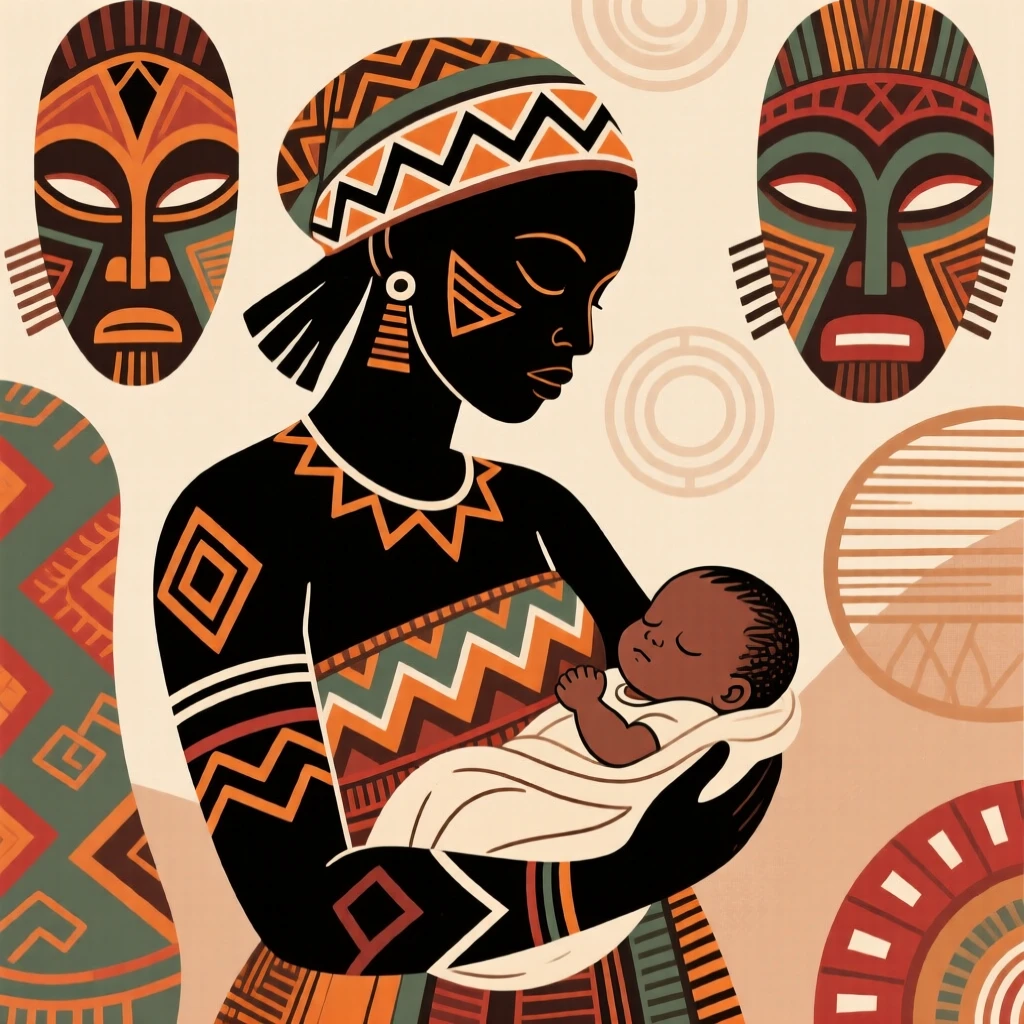 A young mother cradling her sleeping infant.