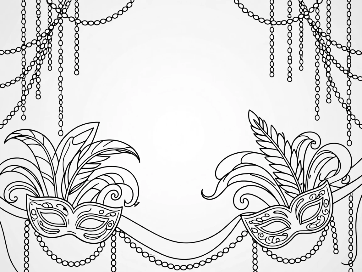 A Mardi Gras parade with masks and colorful beads