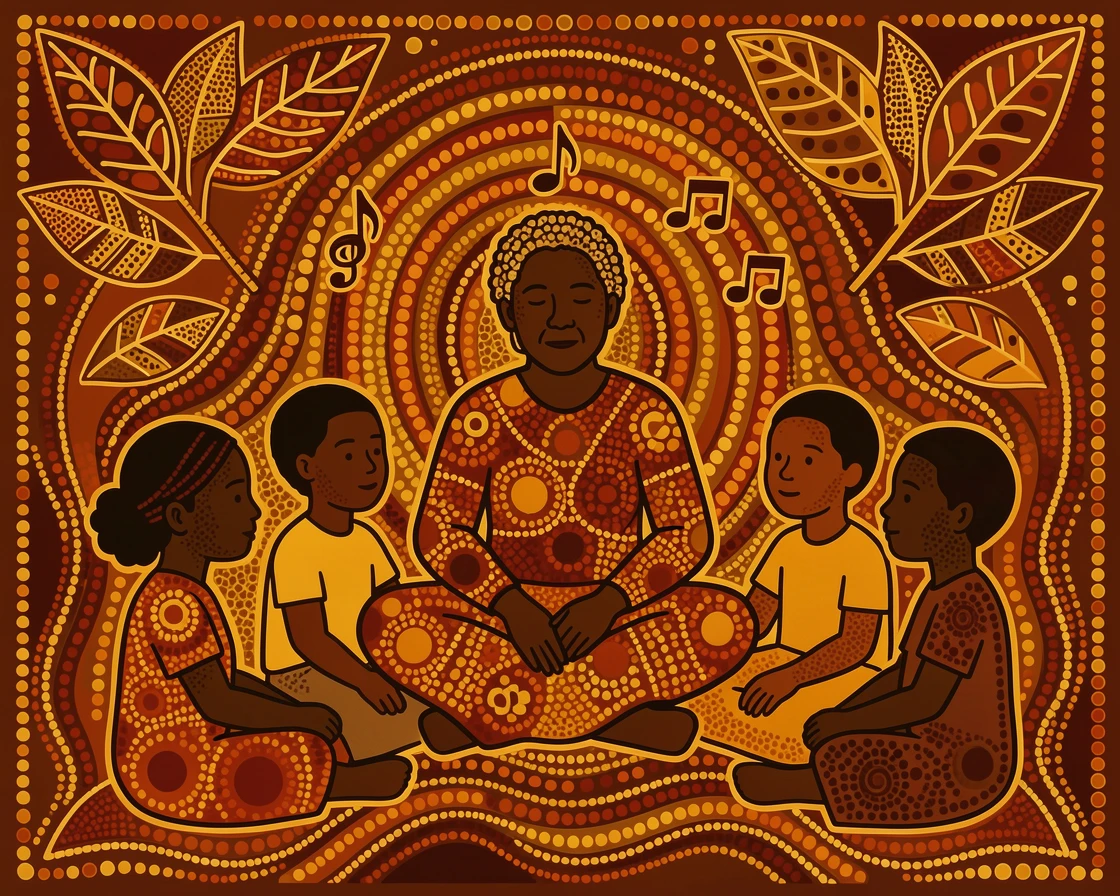 Children learning traditional songs from an elder