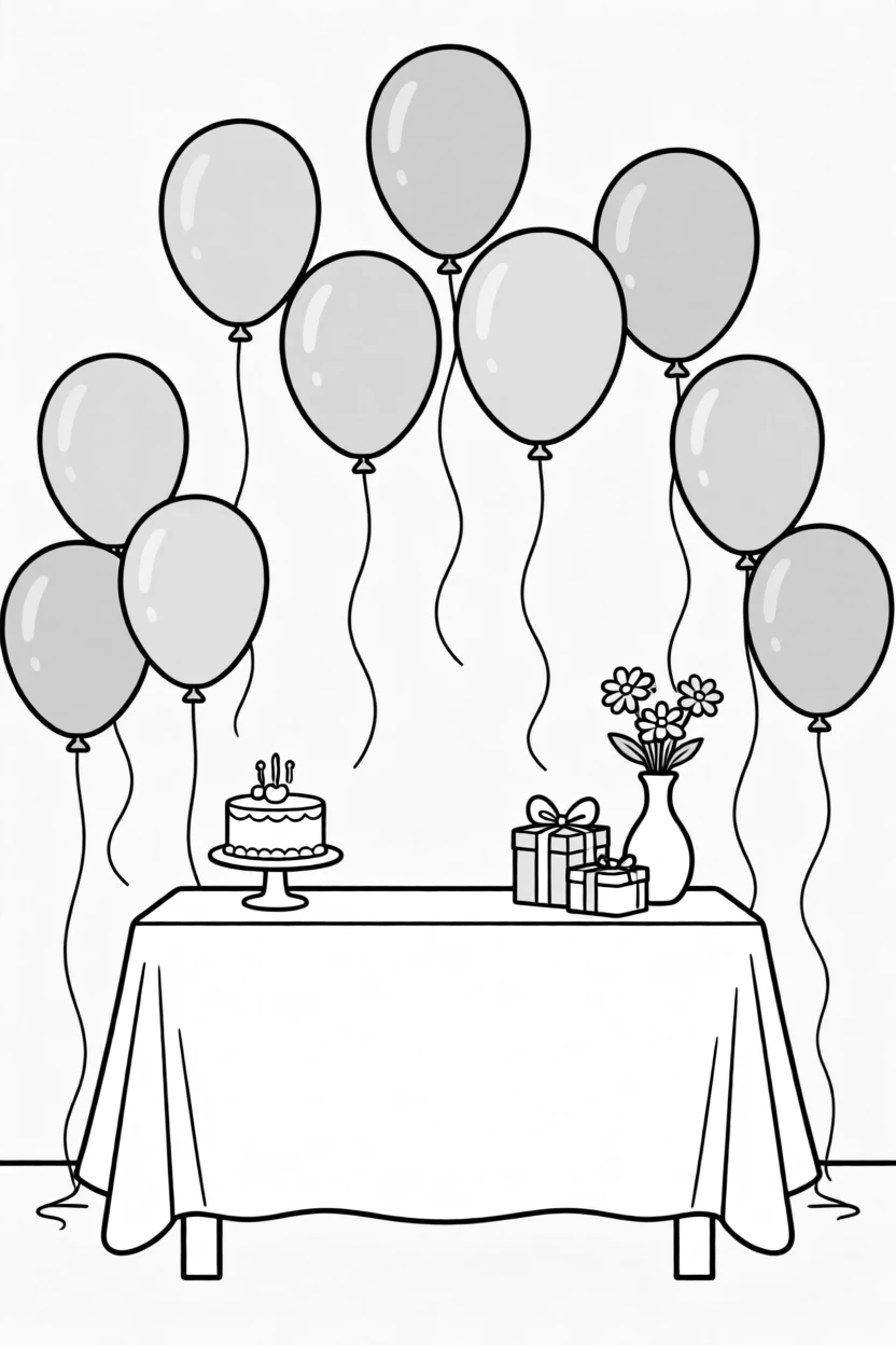 A baby shower table decorated with pastel balloons