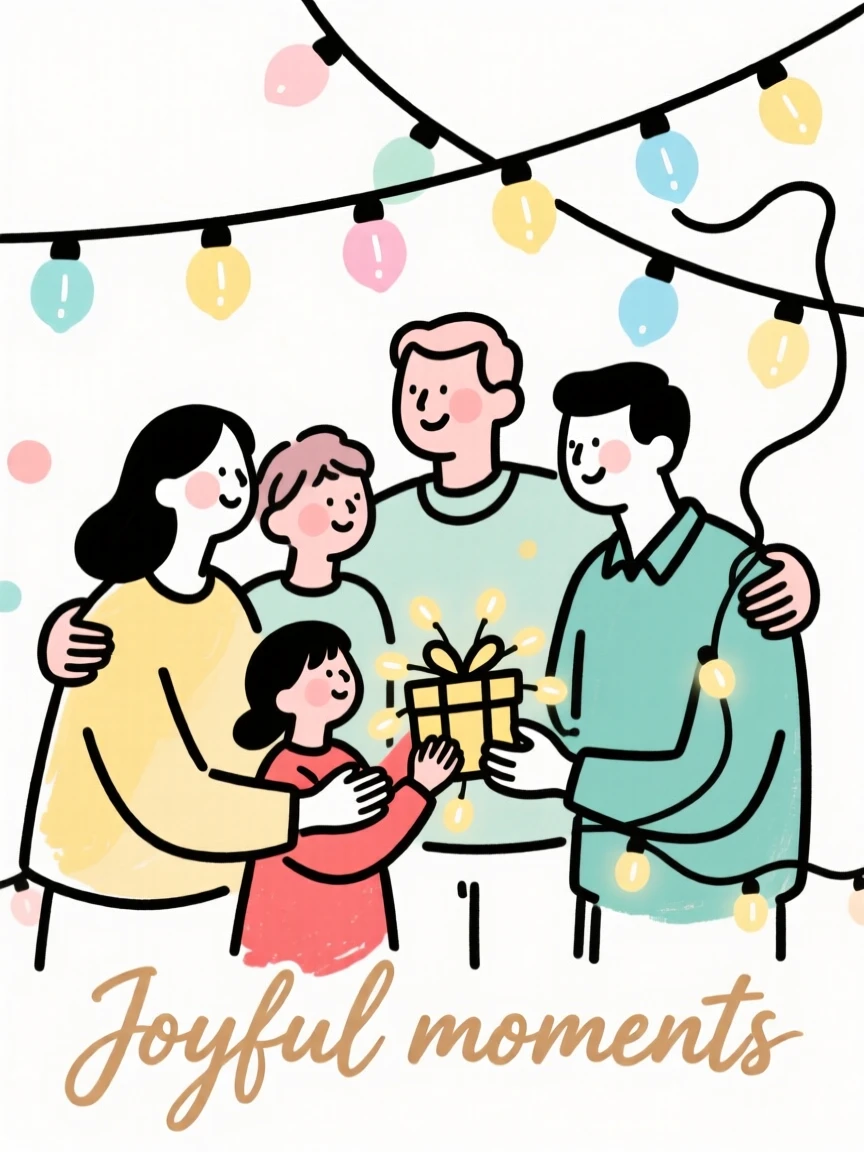 A festive family celebration with lights