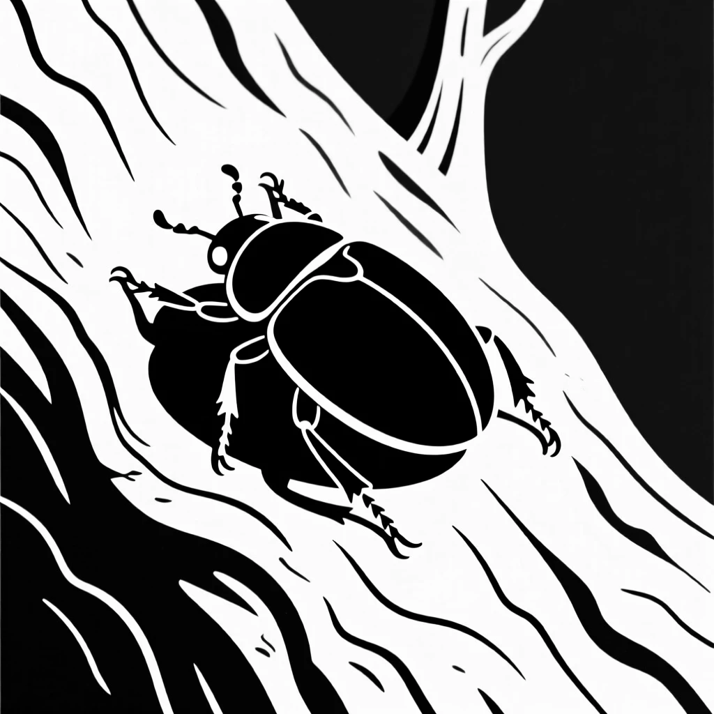 A beetle on tree bark at first light of morning.