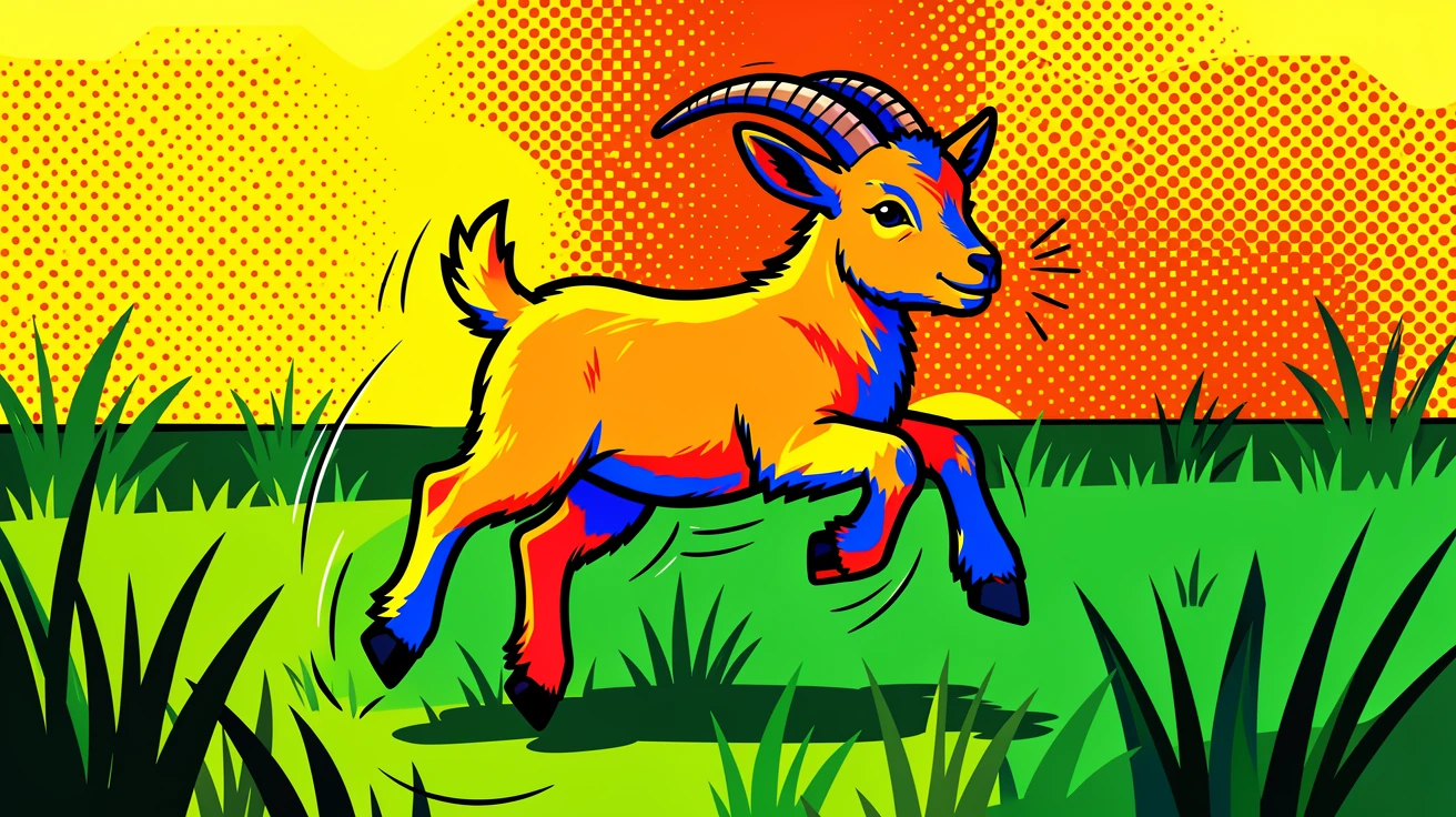 A baby goat leaping playfully in a grassy pasture