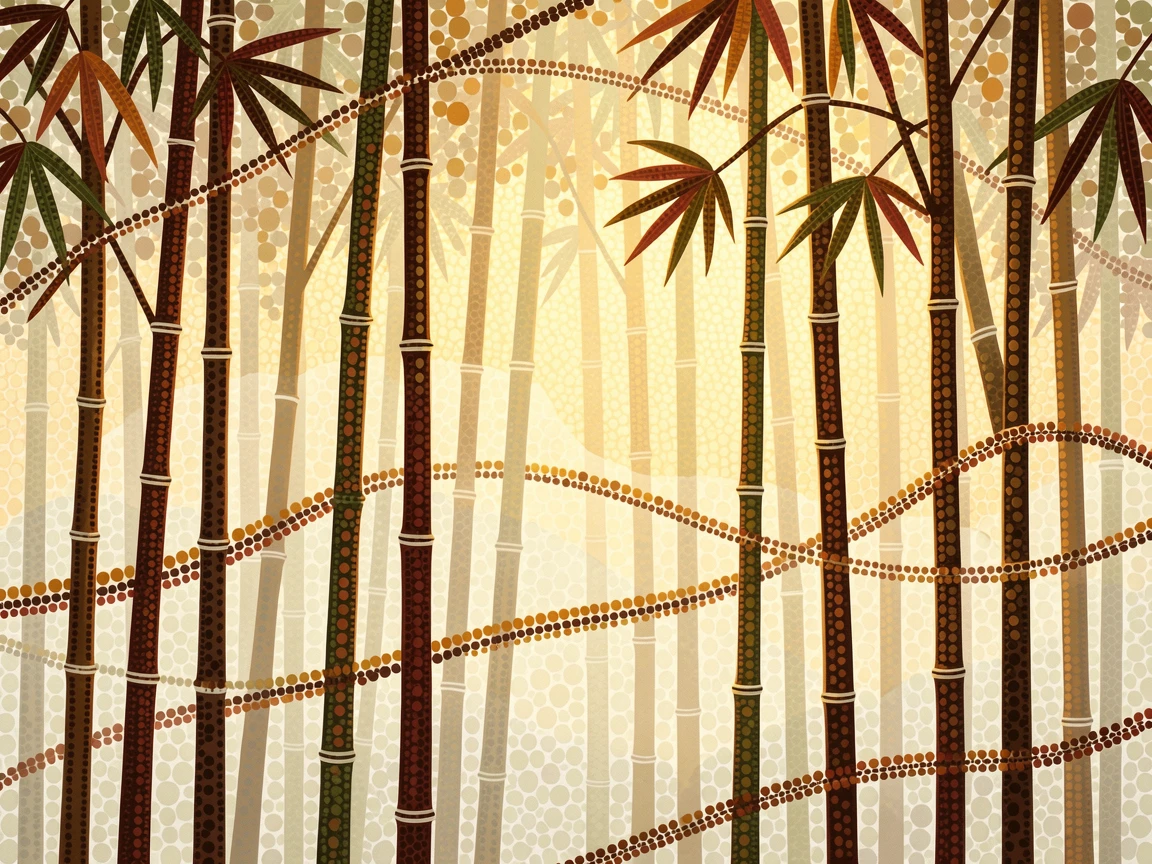 A misty bamboo forest bathed in golden afternoon light