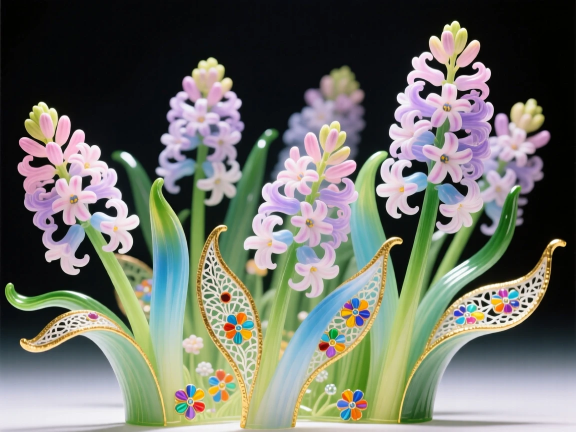 A field of blooming hyacinths releasing their fragrance into a spring morning, delicate and fresh.