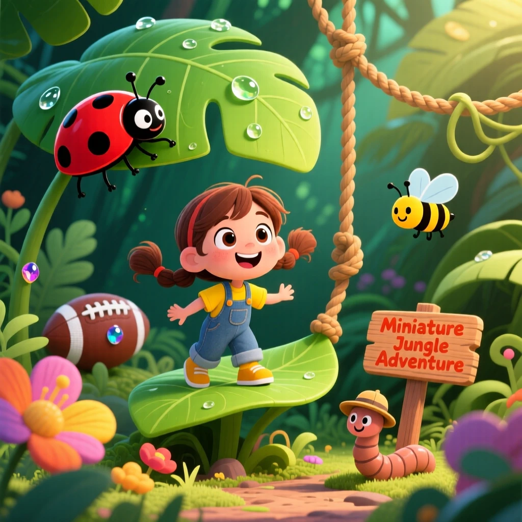 A girl imagining shrinking down to explore a garden like a jungle.