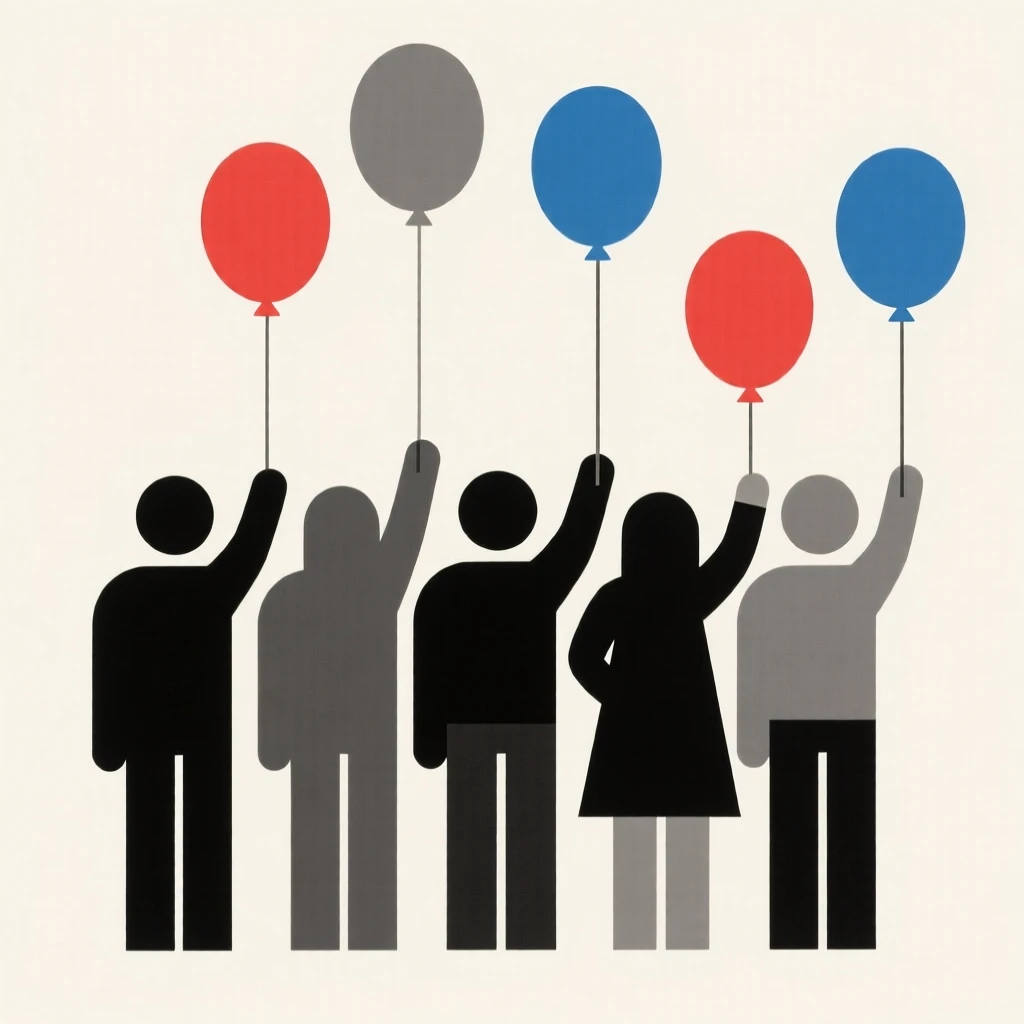 A group of people releasing balloons at a celebration