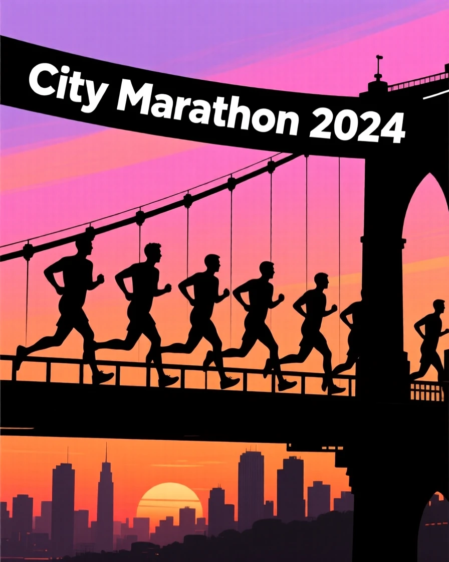 A group of runners crossing a bridge together during a city marathon.