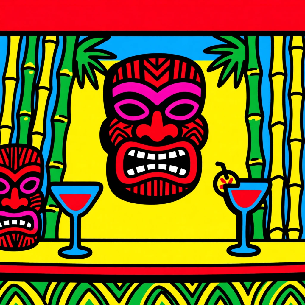 Retro tiki bar with bamboo decor