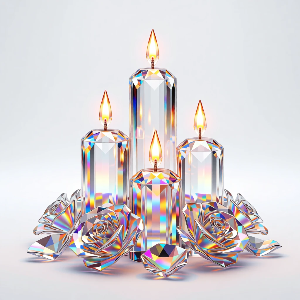 A Valentine's Day scene with rose petals scattered around glowing candles.