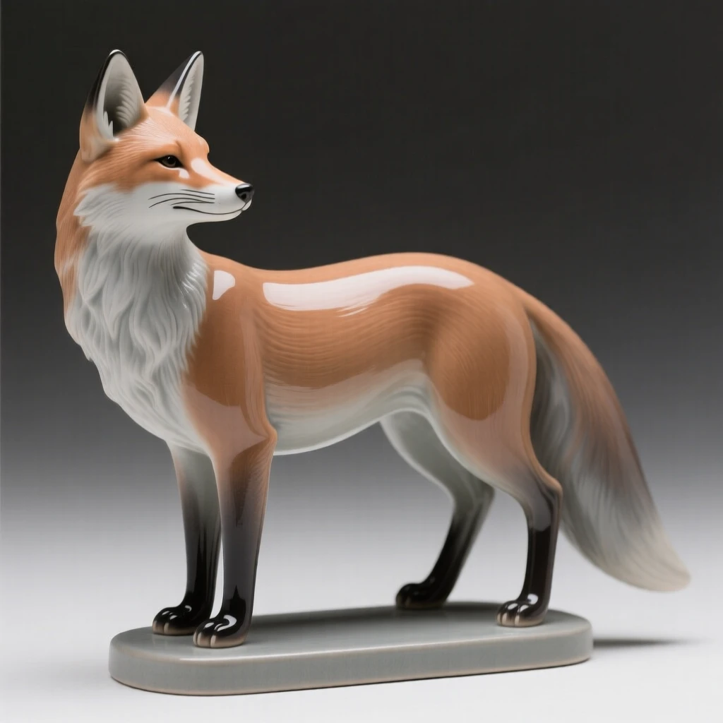 An elegant fox statuette with a poised, alert stance displayed as a refined centerpiece, finished with graceful, flowing lines, conveying calm, tasteful sophistication.