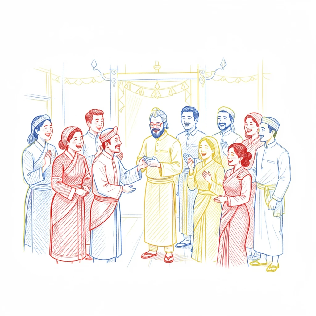 A traditional coming-of-age ceremony with families gathered in celebration