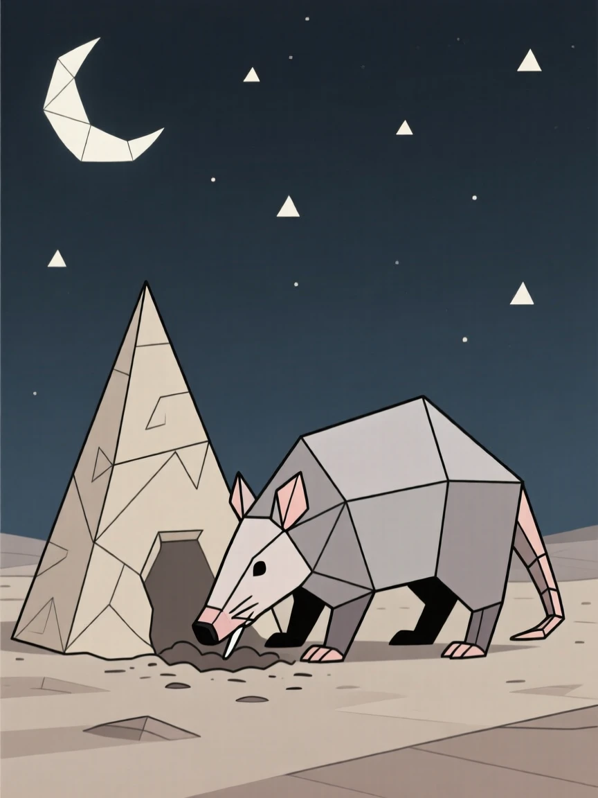 An aardvark digging into a termite mound at night