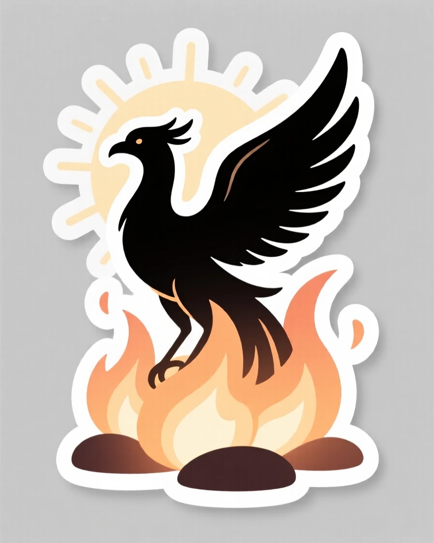 A quietly powerful scene of a phoenix rising from soft glowing embers, framed by soft rays of morning sun, celebrating the beauty of small victories.