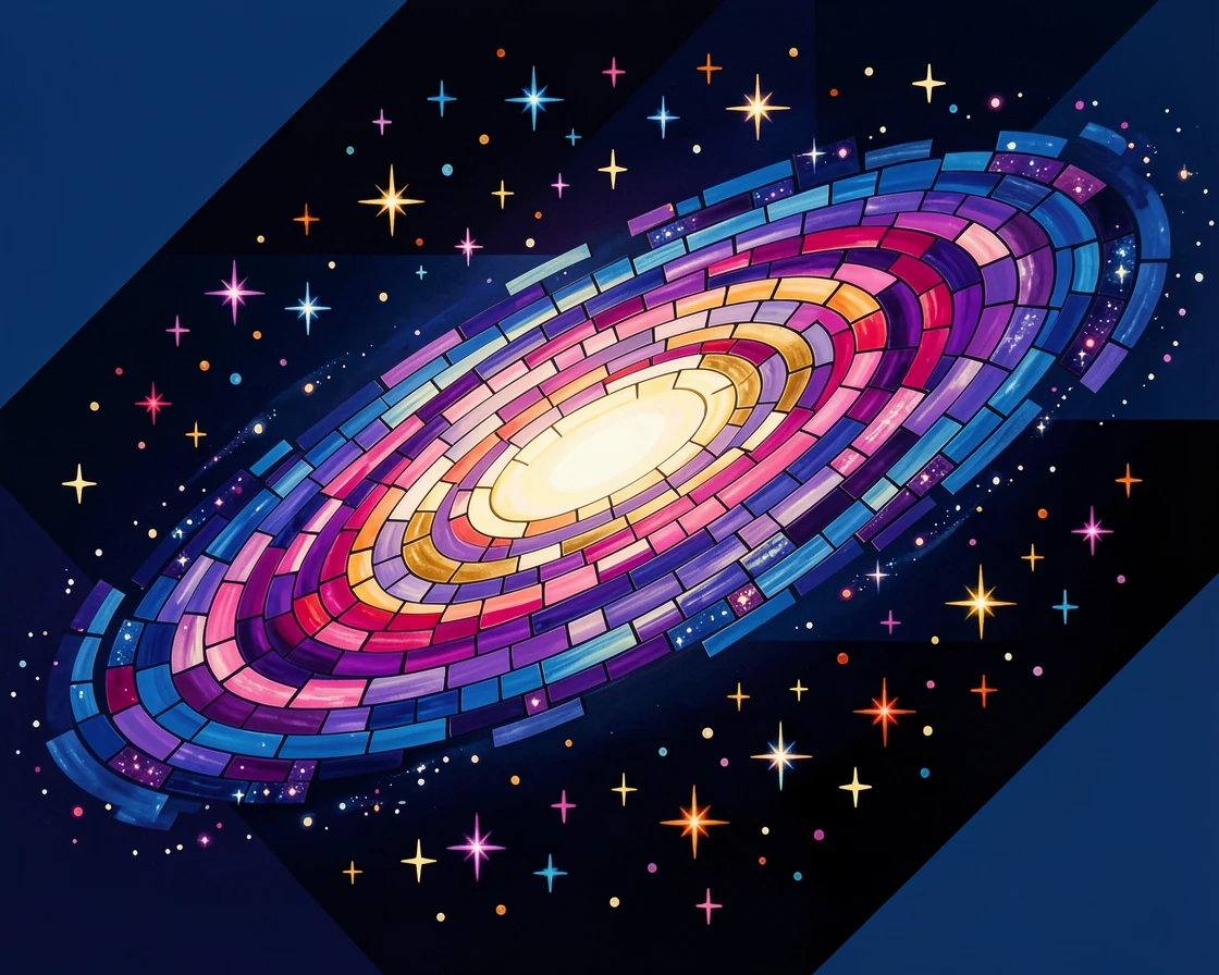 A breathtaking cosmic view of a distant galaxy spiraling in brilliant color against deep space, with rich stars and glowing light.