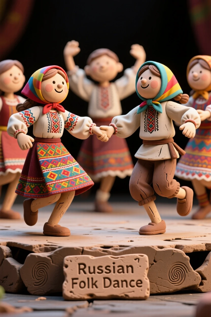 A group of dancers performing traditional Russian folk dance