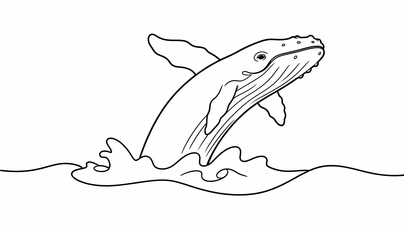 A humpback whale breaching the surface of the open sea