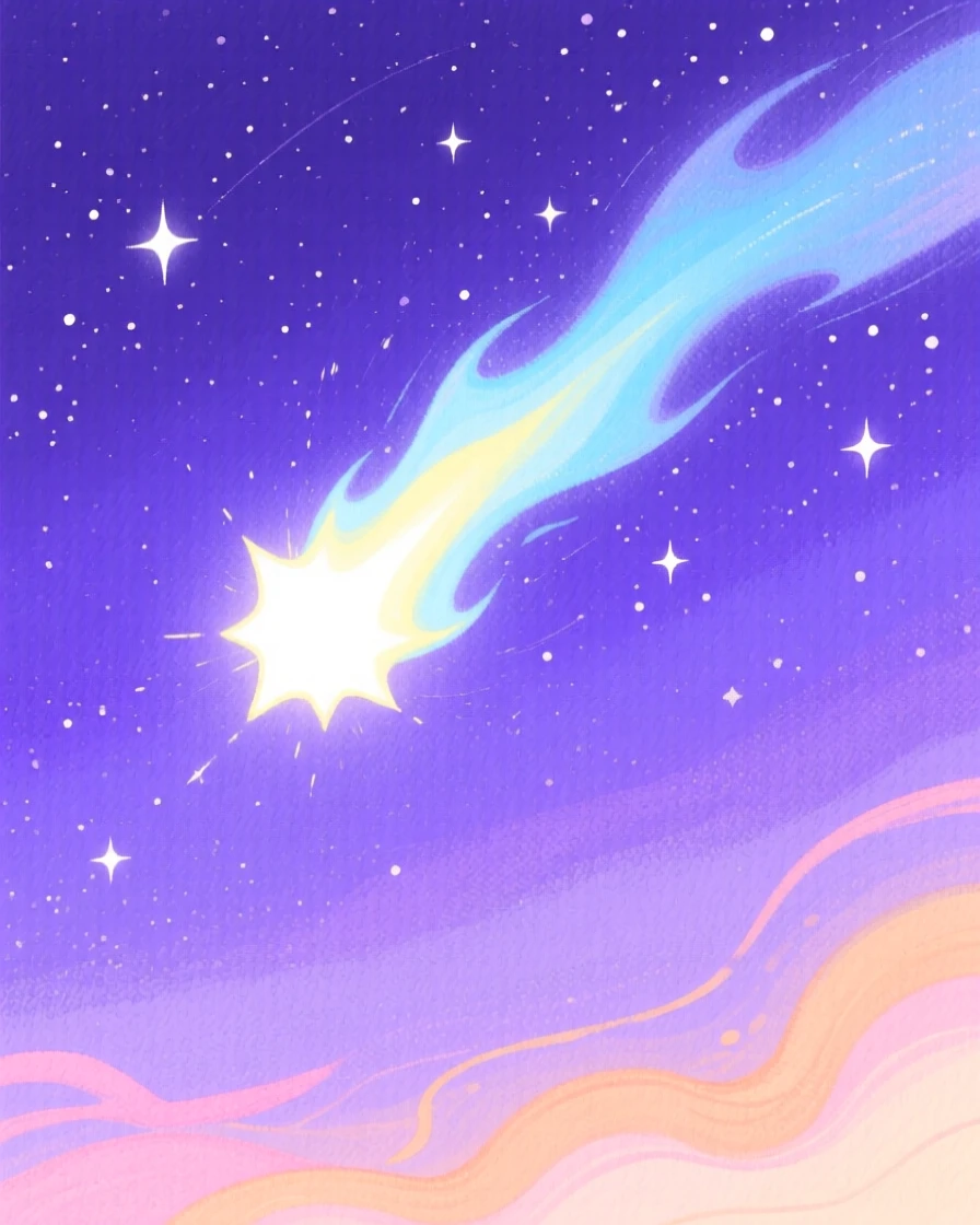 A dazzling view of a comet streaking across a deep purple sky.